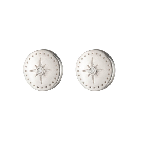Compass Diamond Stud Earring in Sterling Silver