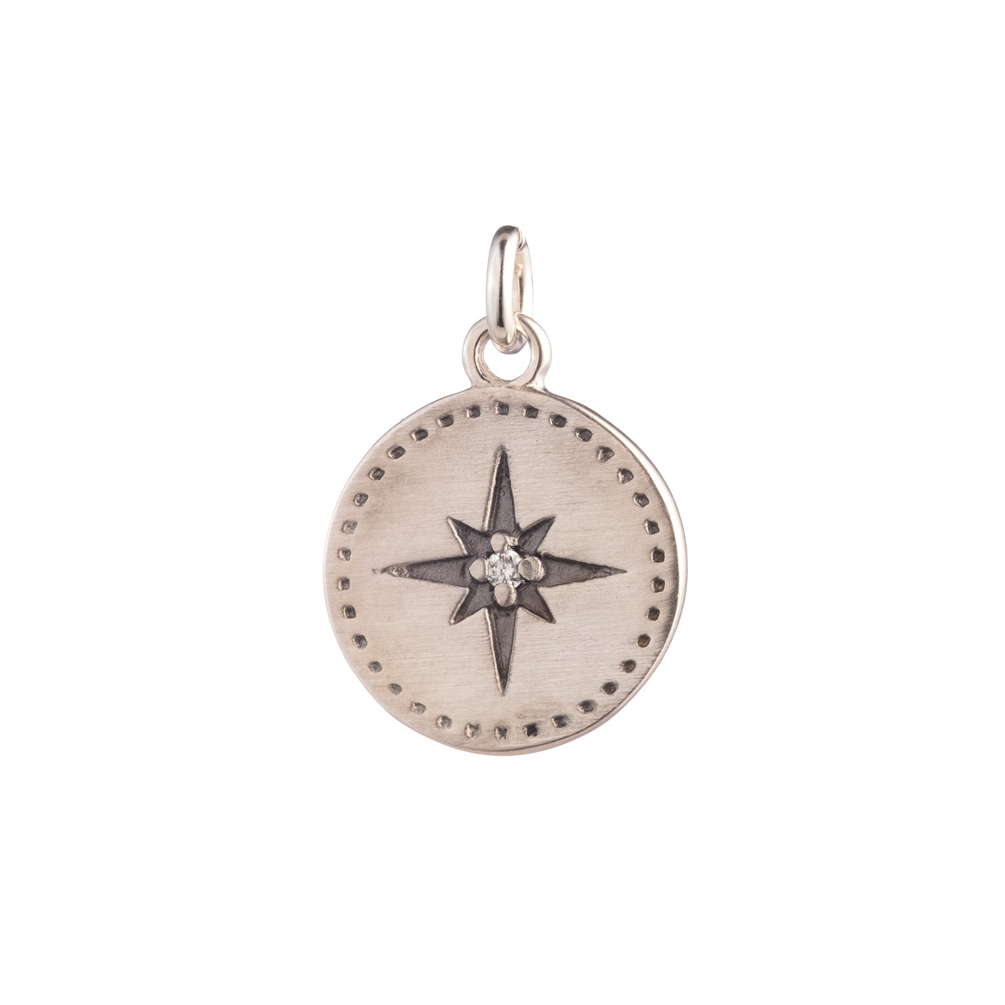 Nantucket Compass Charm with Diamond in Sterling Silver