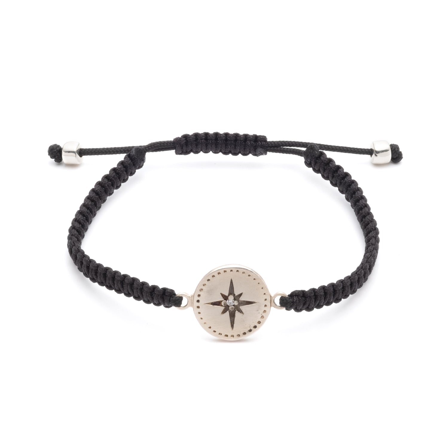Nantucket Compass Thin Woven Bracelet in Sterling Silver with Diamond