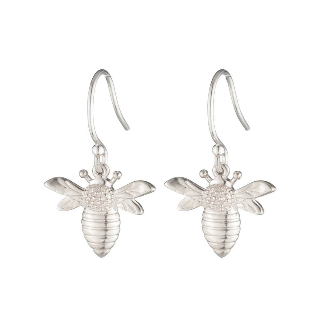 Load image into Gallery viewer, Bee Dangle Earrings in Silver
