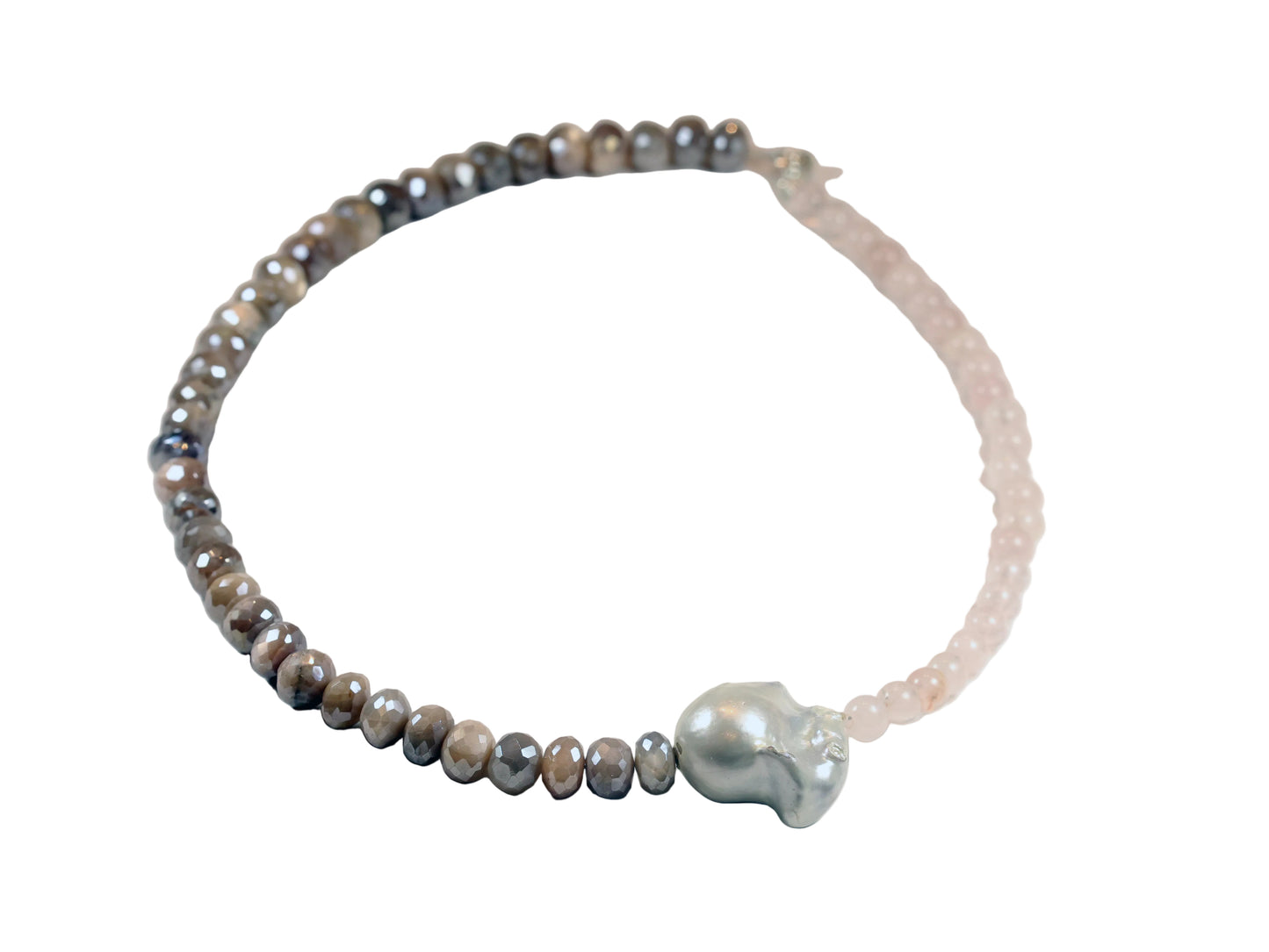 Rosy Asymmetrical Pearl and Gemstone Necklace