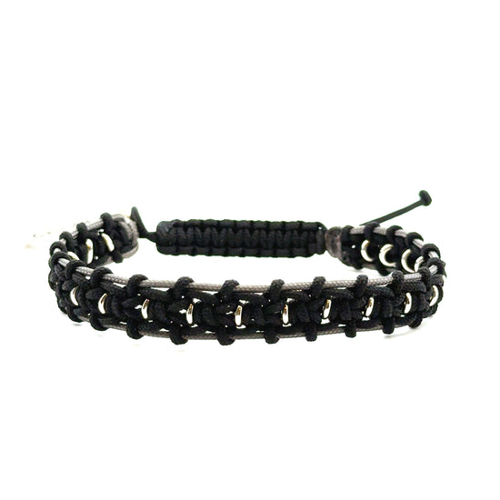 Black Woven & Metal Bracelets in Sterling Silver