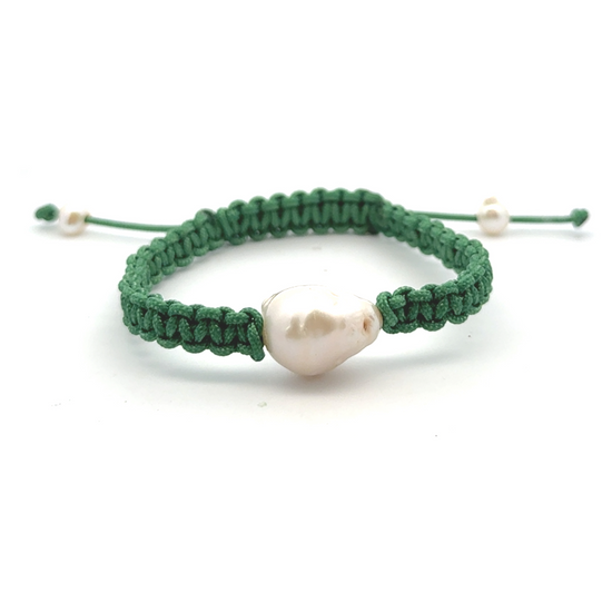 Green Freshwater Pearl Woven Bracelet