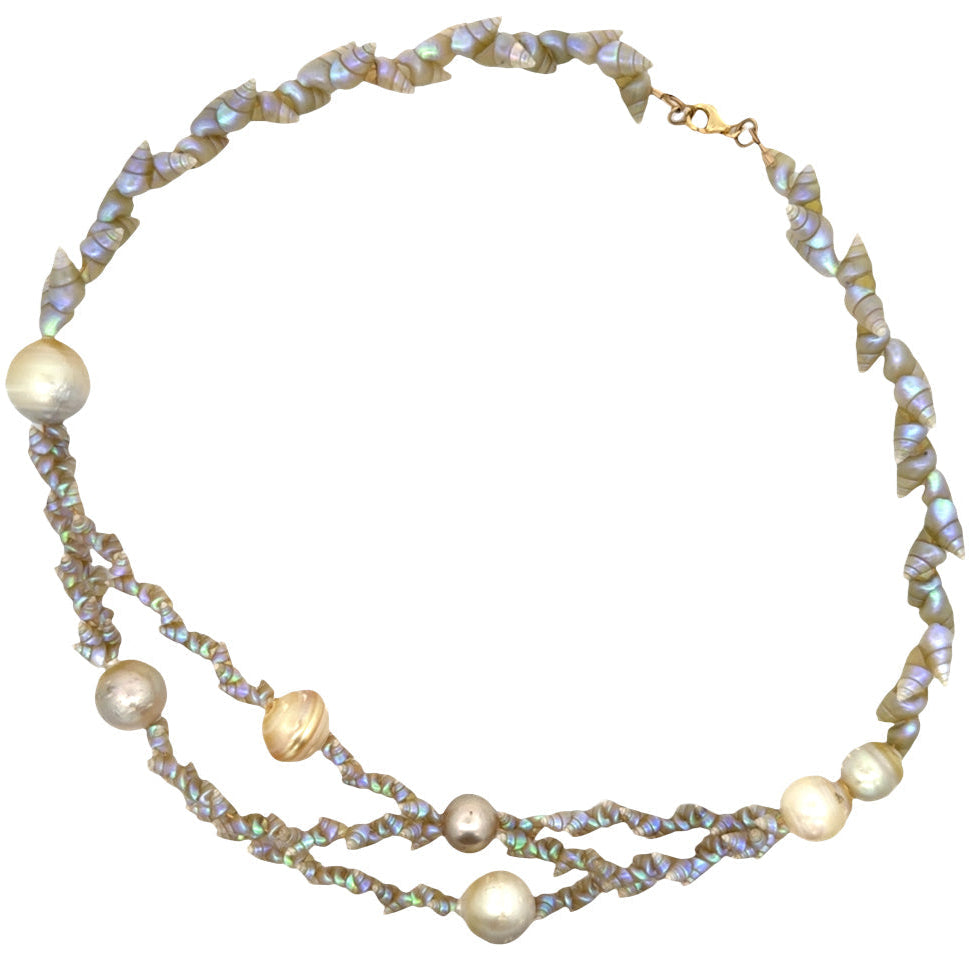 Kelp Snail and Saltwater Pearl Necklace