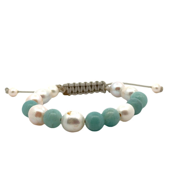 Woven Pearl and Amazonite Bracelet