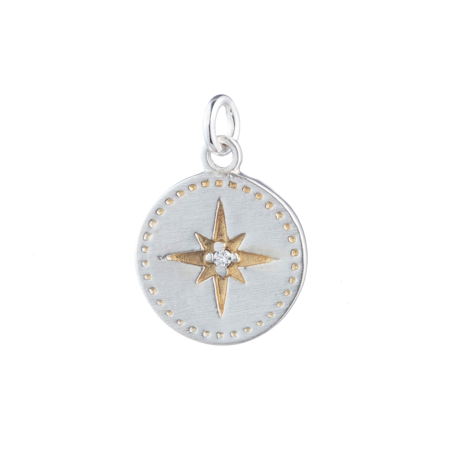 Compass Charm with Diamond in Sterling Silver