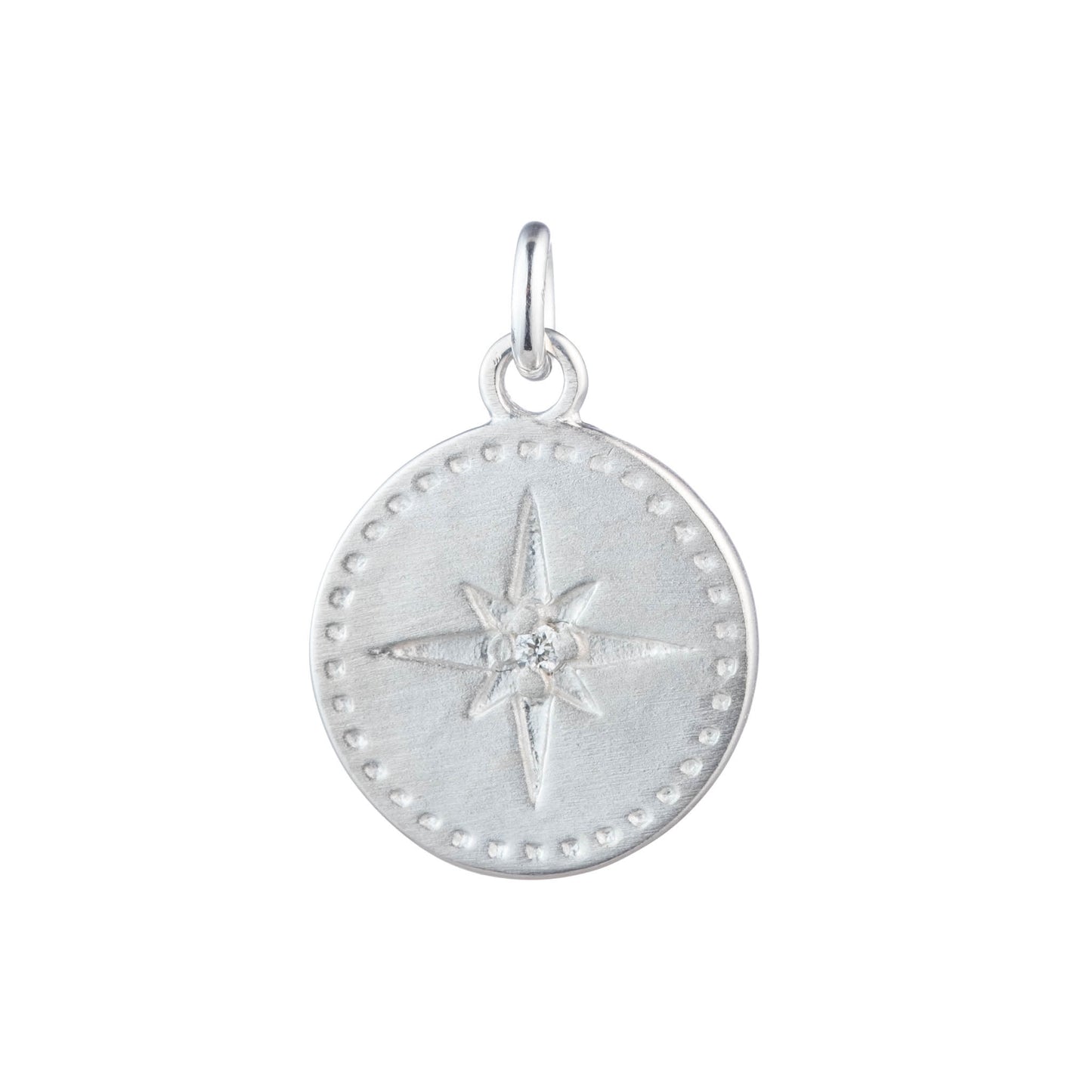 Compass Charm with Diamond in Sterling Silver