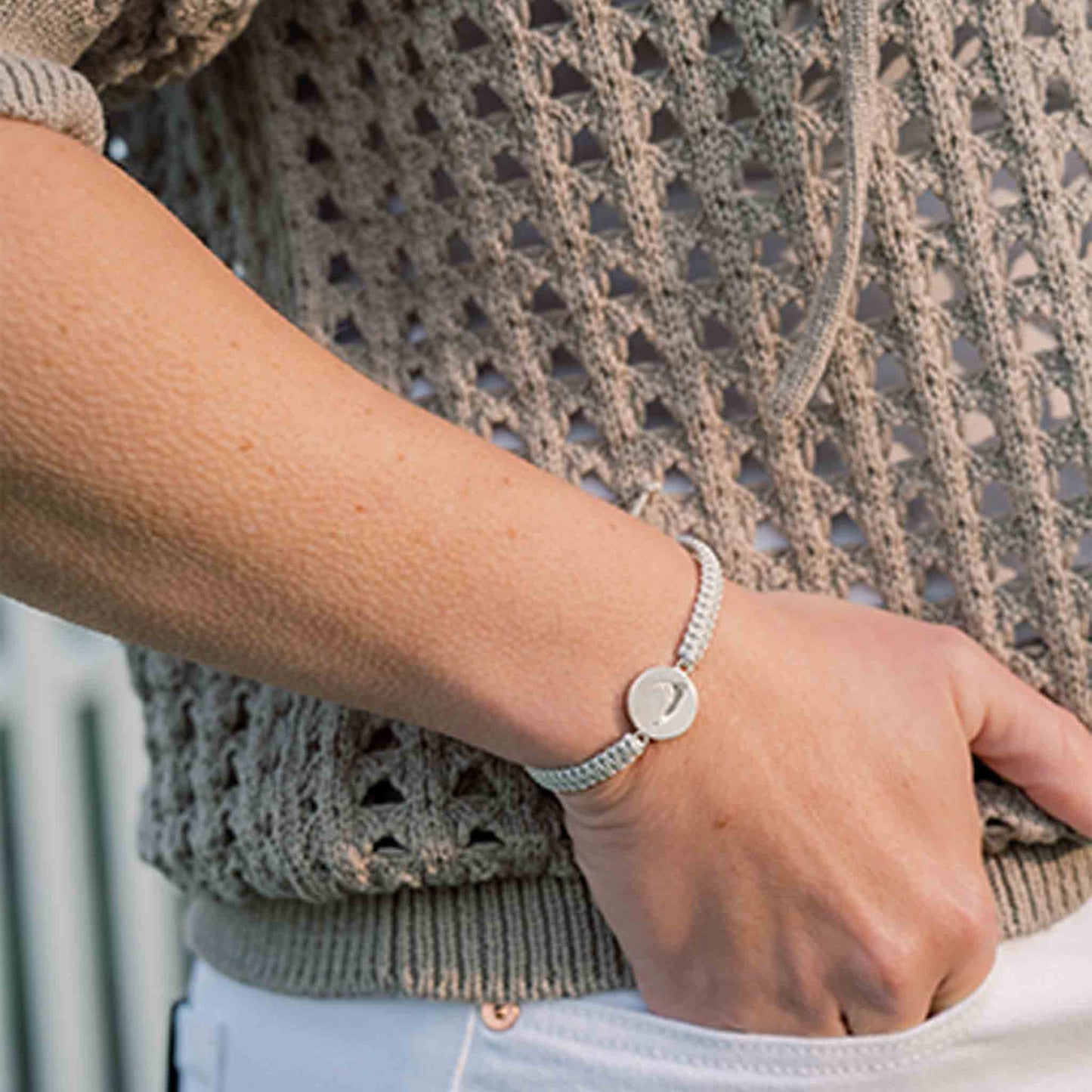 Nantucket Compass Thin Woven Bracelet in Sterling Silver