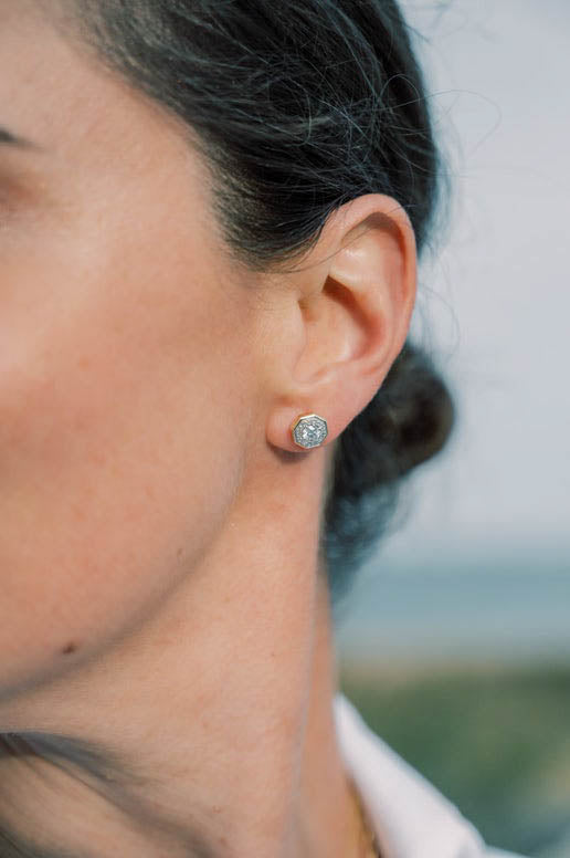 Octagonal Diamond Stud Earrings in Gold