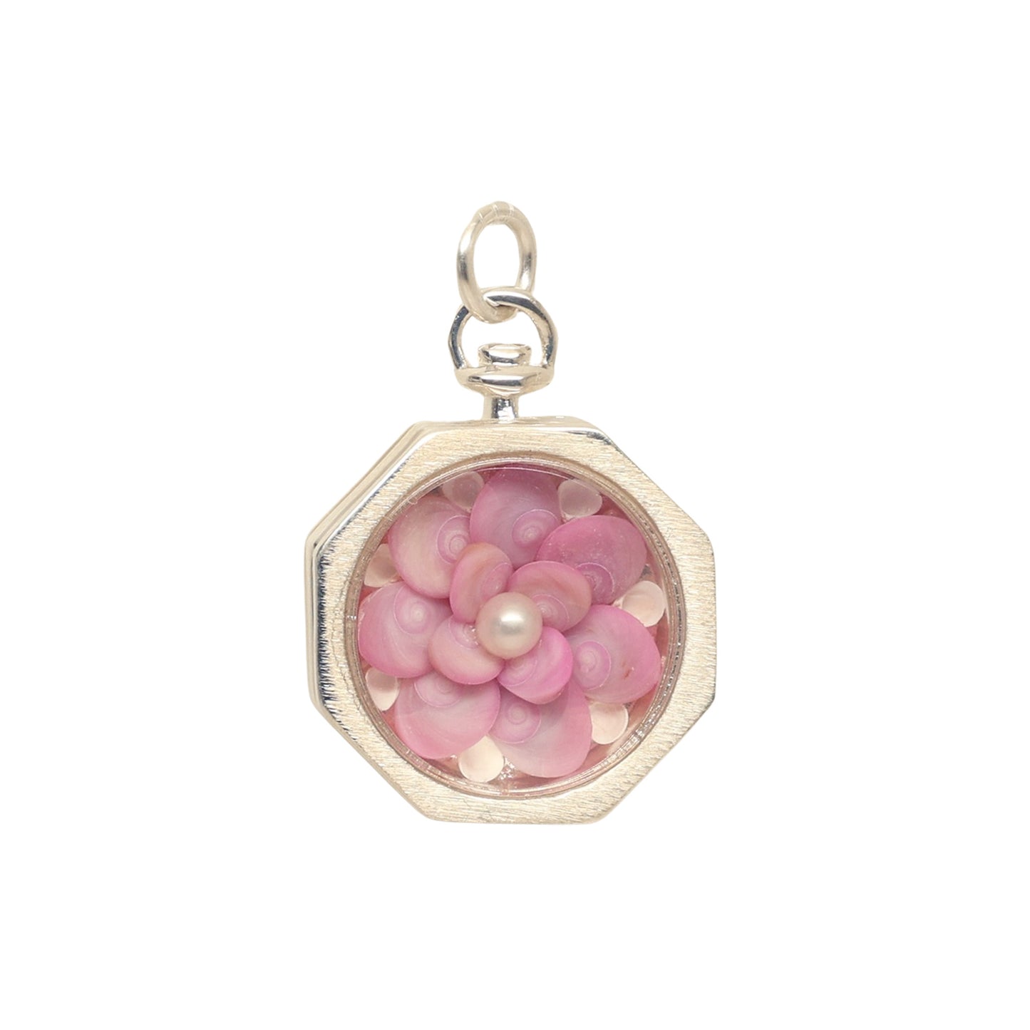 Load image into Gallery viewer, Pink Operculum Flower Sailor&amp;#39;s Valentine in Sterling
