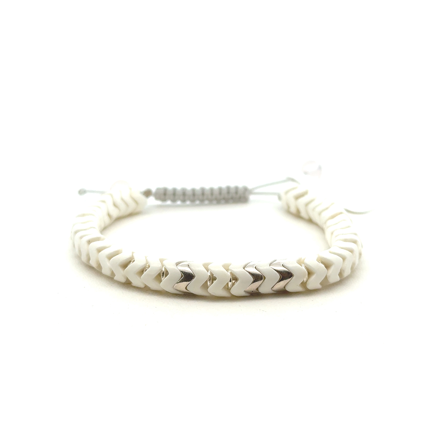 White Snake Seamed Bracelet with Silver Jump Rings