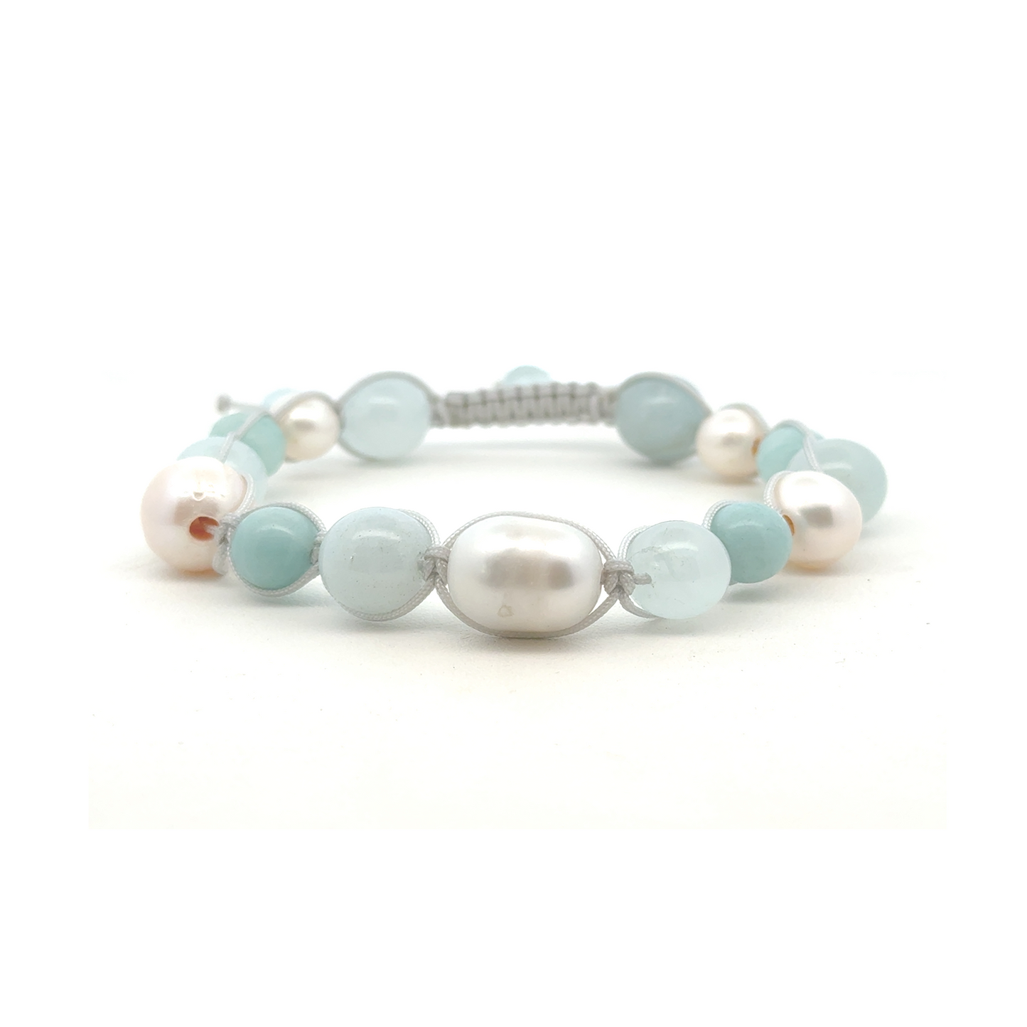 Woven Pearl, Aquamarine, and Amazonite Bracelet