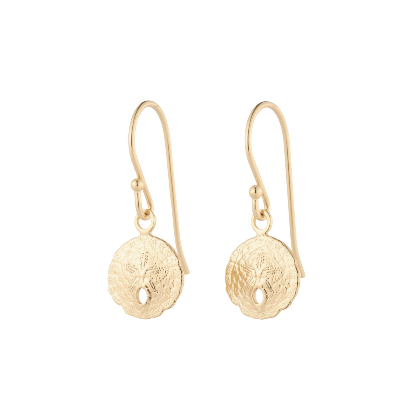 Sand Dollar Dangle Earrings in Yellow Gold