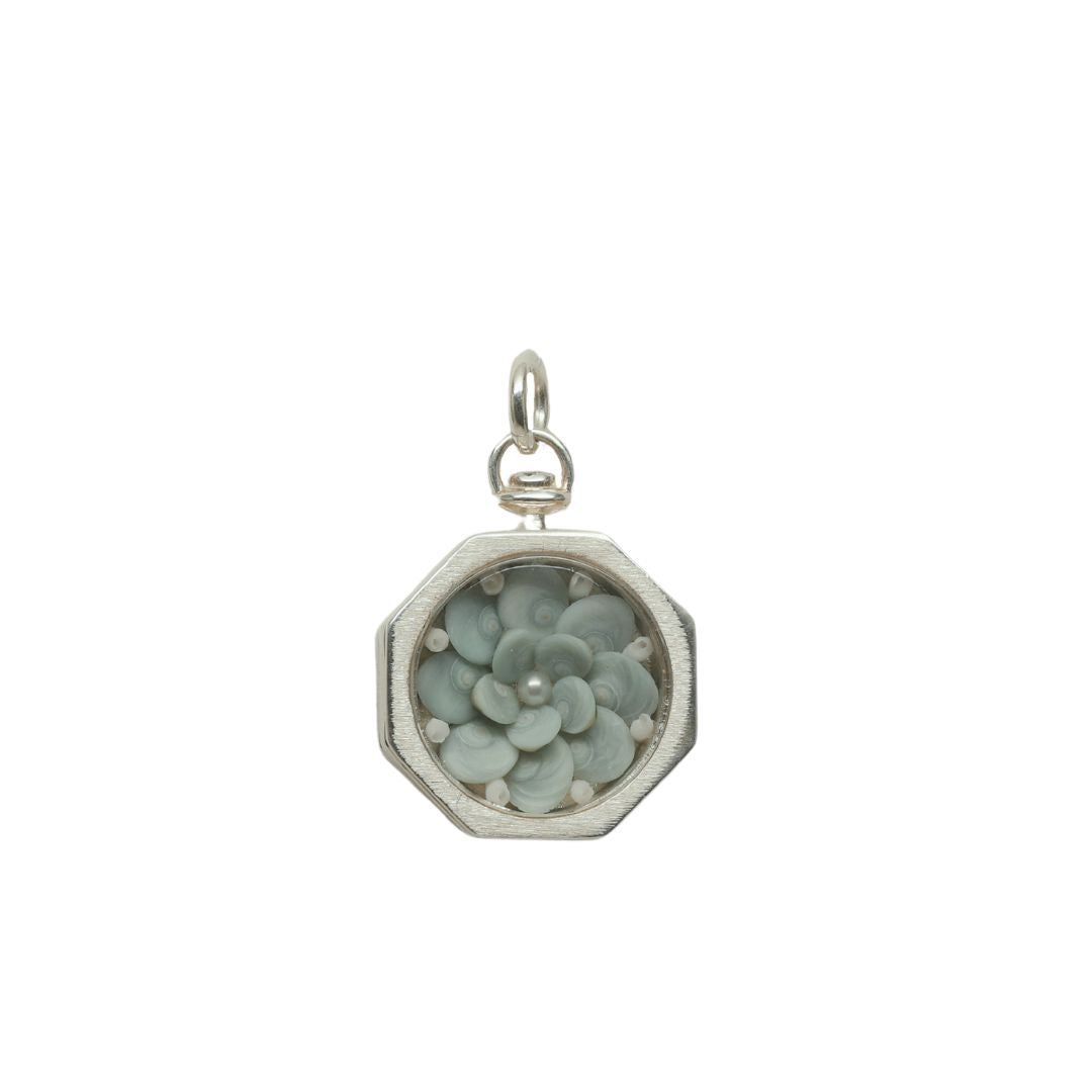 Load image into Gallery viewer, Blue Operculum Sailor’s Valentine in Sterling
