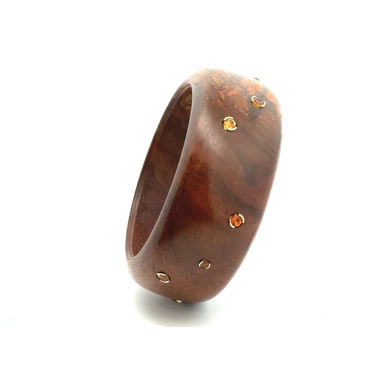 Wooden Bangle with Embedded Gemstones