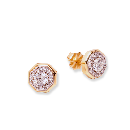 Octagonal Diamond Stud Earrings in Gold