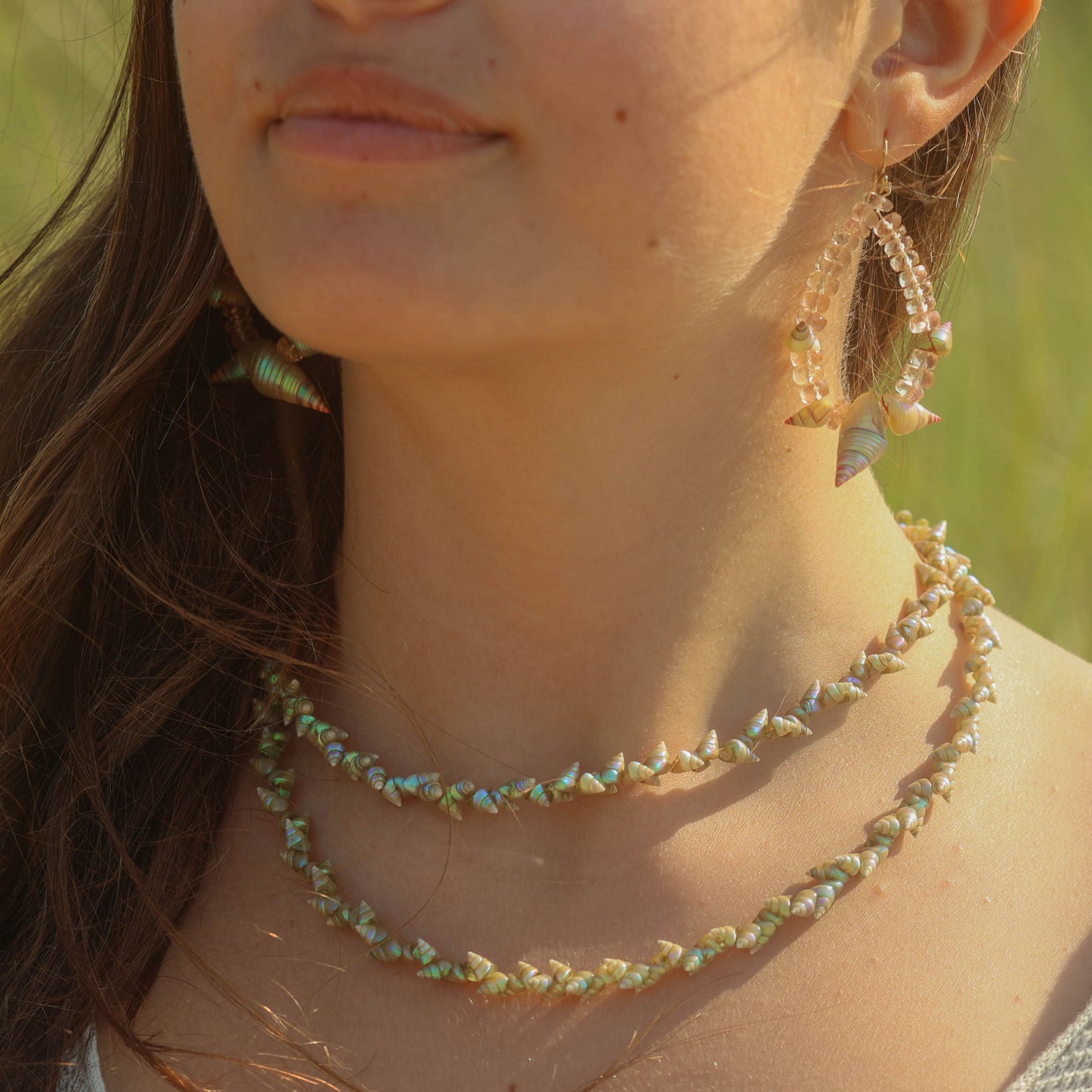 Green Kelp Snail Shell Necklace