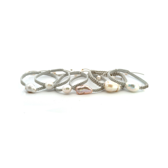 Grey Freshwater Pearl Woven Bracelets