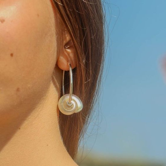 Pearlized Snail Shell Hoop Earrings